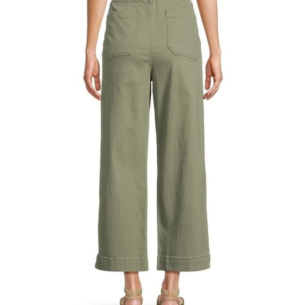 Hollywood Waist High-Rise Wide-Leg Patch Pocket Cropped Washed Aloe Jeans - Picture 2 of 6